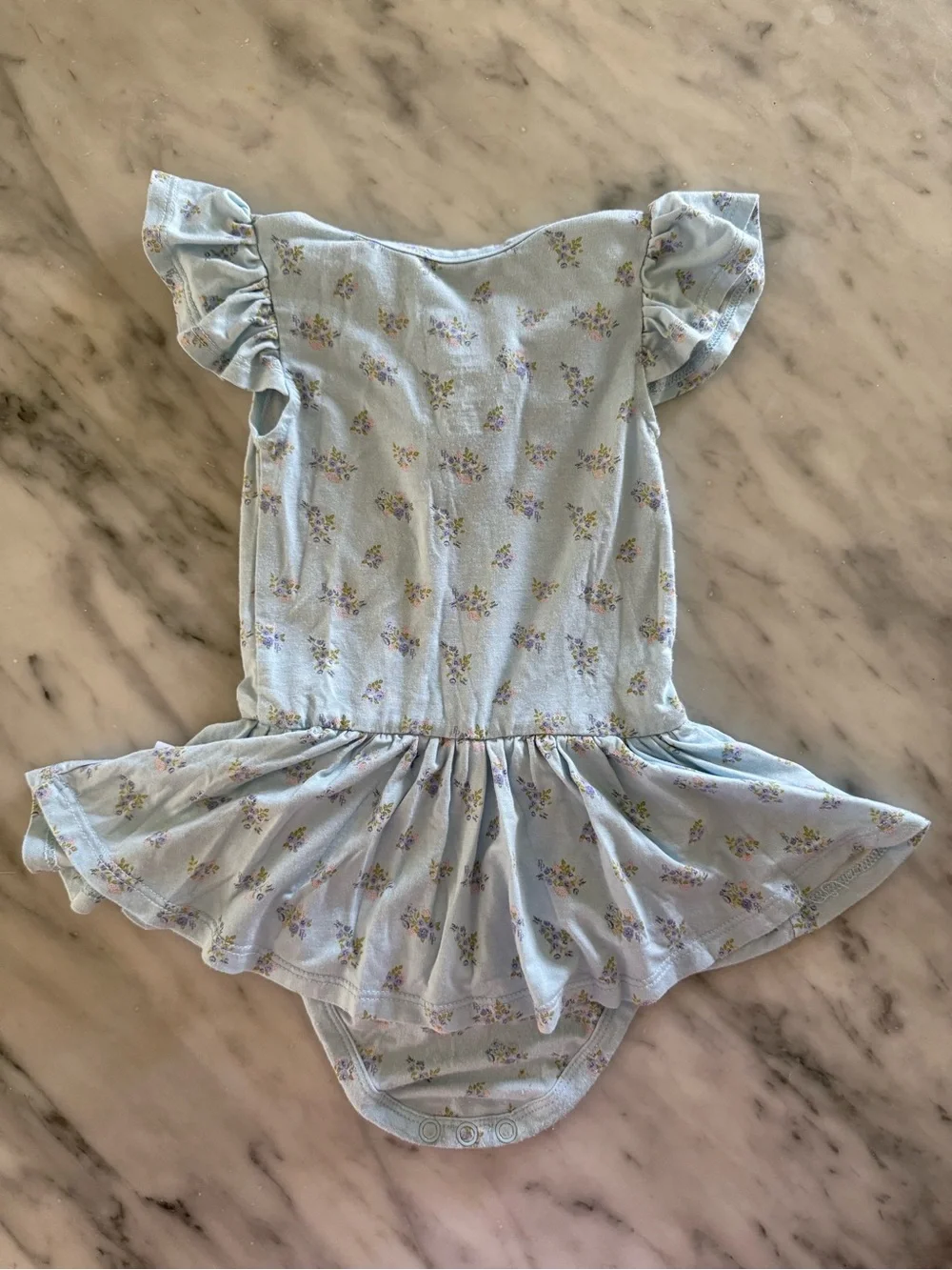 Posh Peanut Light Blue Floral Baby Dress Romper 6-12mo